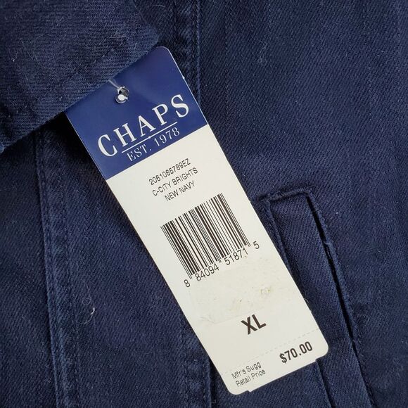 Chaps Denim Jacket Women XL Navy Blue Trucker Style Harrington Button Front Coat - Picture 4 of 10